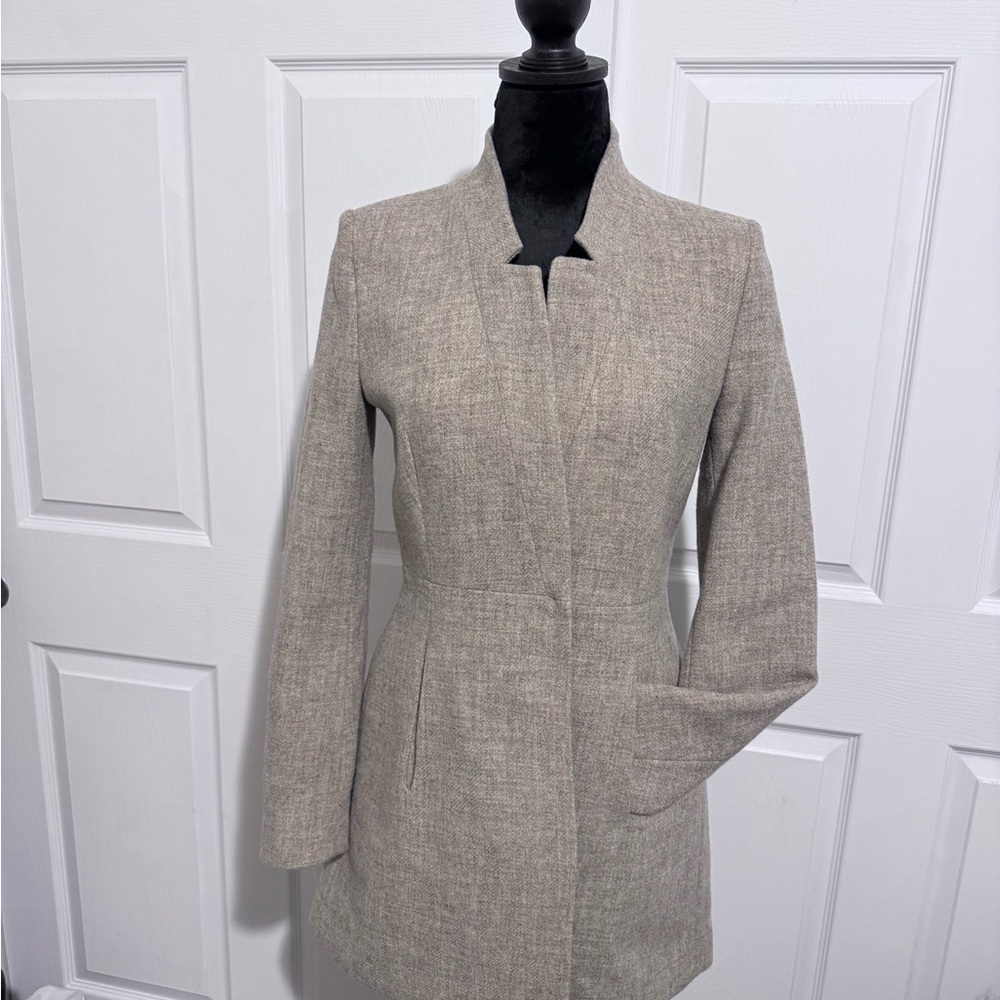 Zara 100% lambswool tailored coat beige melange new